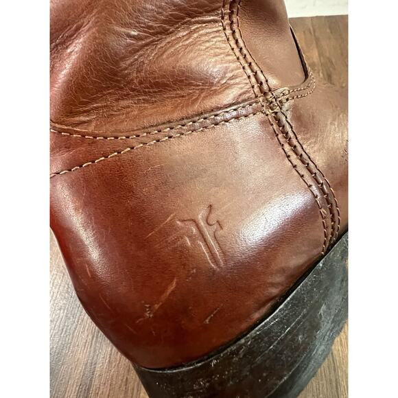 FRYE Melissa Button Brown Buffed Waxy Leather Tall Lug Riding Boots - Picture 6 of 11